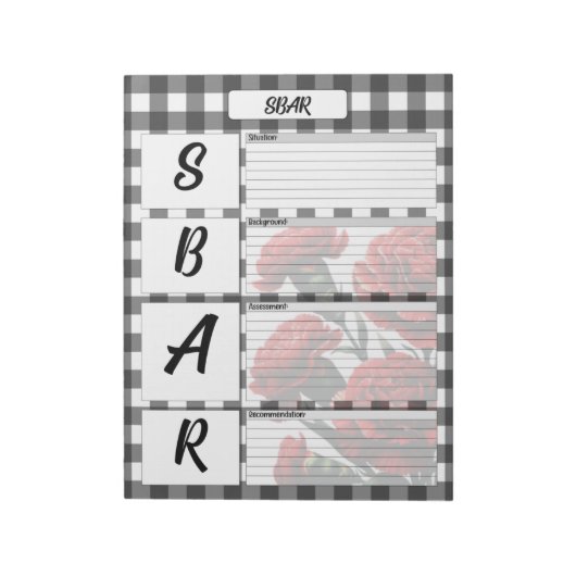Schwarz-Weiß-Blumen-SBAR-Vorlage Notizblock (Rotiert)
