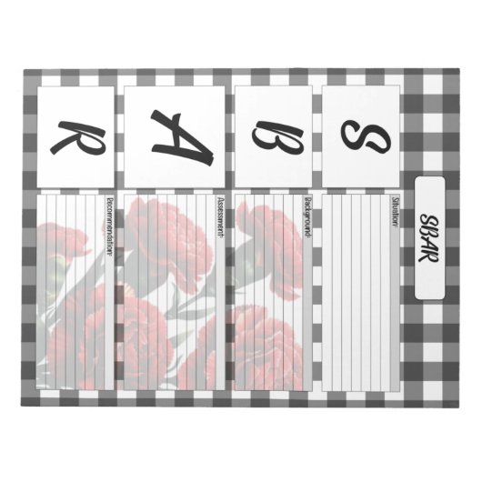 Schwarz-Weiß-Blumen-SBAR-Vorlage Notizblock (Vorderseite)