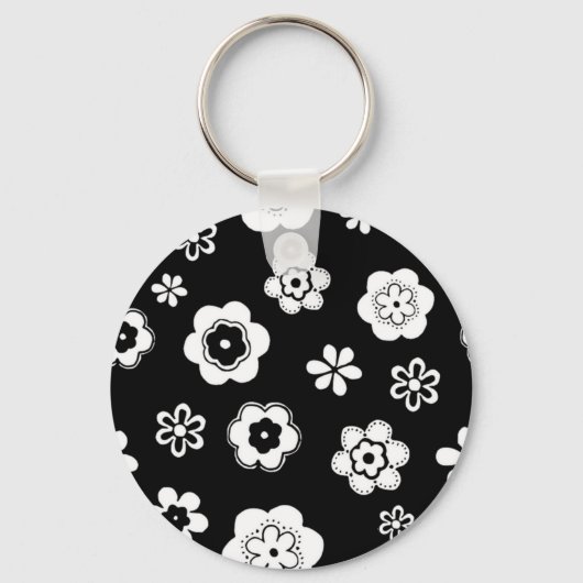 Schwarz-Weiß-Blumen Schlüsselanhänger (Vorderseite)