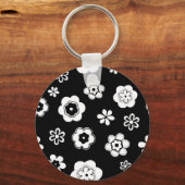 Schwarz-Weiß-Blumen Schlüsselanhänger (Vorderseite)