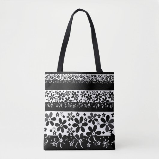 Schwarz-Weiß-Blumen Tasche (Vorderseite)