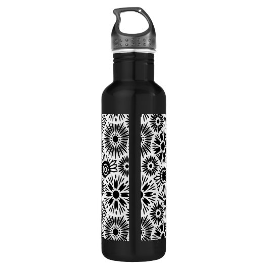 Schwarz-Weiß-Blumen Trinkflasche (Rückseite)