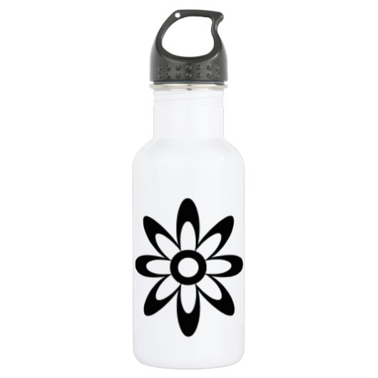 Schwarz-Weiß-Blumen Trinkflasche (Vorderseite)