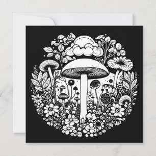 Schwarz-Weiß-Blumen und Pilze Vintage