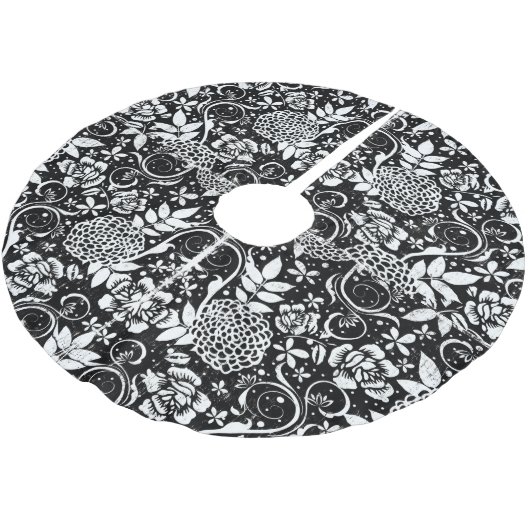 Schwarz-Weiß-Blumen-Weihnachtsrock Polyester Weihnachtsbaumdecke (Schrägansicht)
