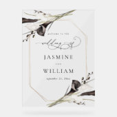 Schwarz-Weiß-Blumen Willkommen 2 Acrylschild (Vorderseite)