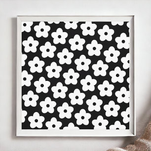 Schwarz-Weiß-Blumen-Y2K-Muster Poster