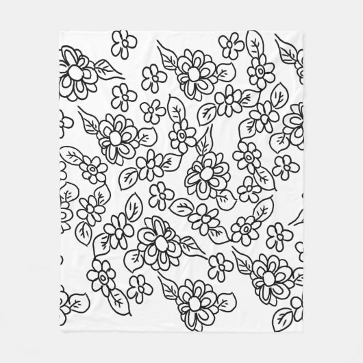 Schwarz-Weiß-Blumen zeichnend Fleecedecke (Vorderseite)
