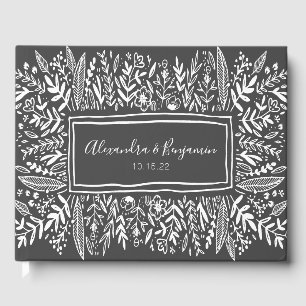 Schwarz-Weiß-Blumenart - Hochzeit Gästebuch