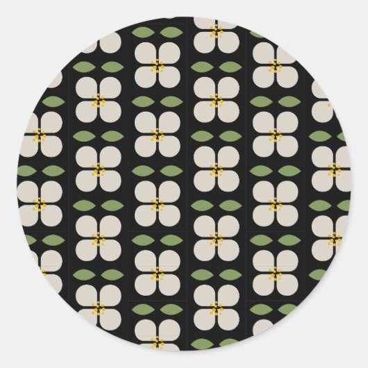 Schwarz-Weiß-Blumenaufkleber - Blüten und Kleber Runder Aufkleber (Vorderseite)