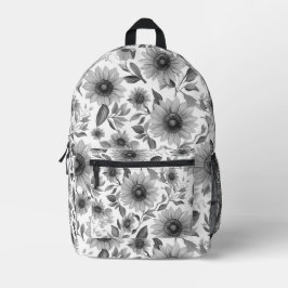 Schwarz-Weiß-Blumenblumen Bedruckter Rucksack