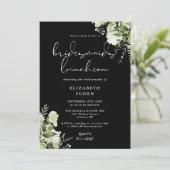 Schwarz-Weiß-Blumenbridmaier Luncheon Einladung (Stehend Vorderseite)