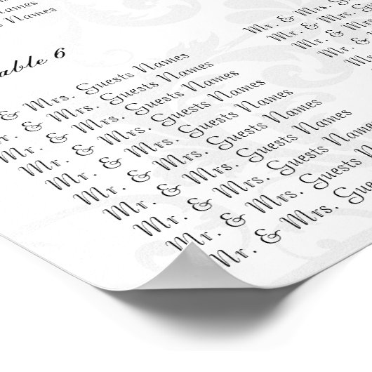 Schwarz-Weiß-BlumenDamast mit Lila Akzent Poster (Ecke)