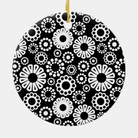 Schwarz-Weiß-Blumendekoration Keramikornament (Hinten)