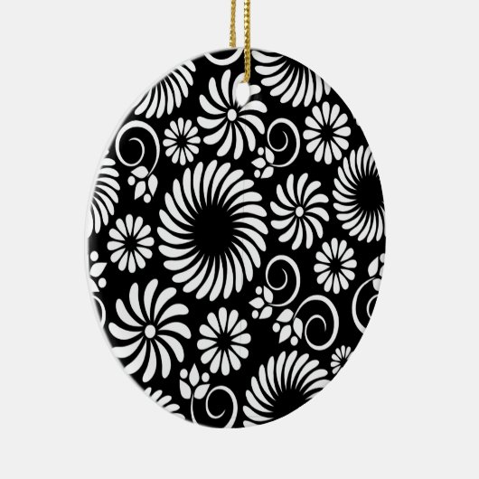 Schwarz-Weiß-Blumendekoration Keramikornament (Rechts)