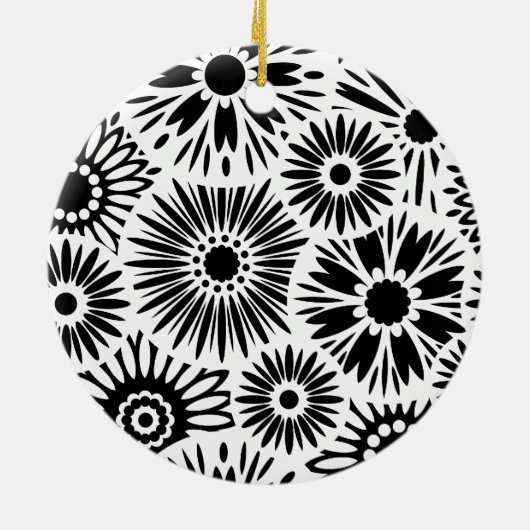 Schwarz-Weiß-Blumendekoration Keramikornament (Hinten)