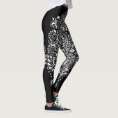 Schwarz-Weiß-Blumendekoration Leggings (Rechts)