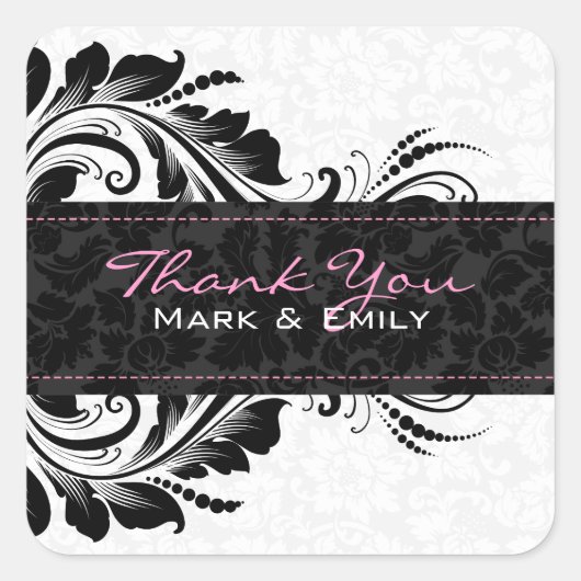 Schwarz-Weiß-Blumendekoration Quadratischer Aufkleber (Vorderseite)