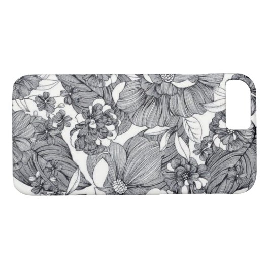 Schwarz-Weiß-Blumendesign Case-Mate iPhone Hülle (Rückseite (Horizontal))