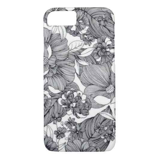 Schwarz-Weiß-Blumendesign Case-Mate iPhone Hülle (Rückseite)