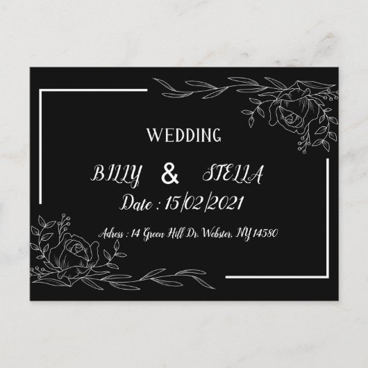 Schwarz-Weiß-Blumendesign für Hochzeiten Ankündigungspostkarte (Vorderseite)