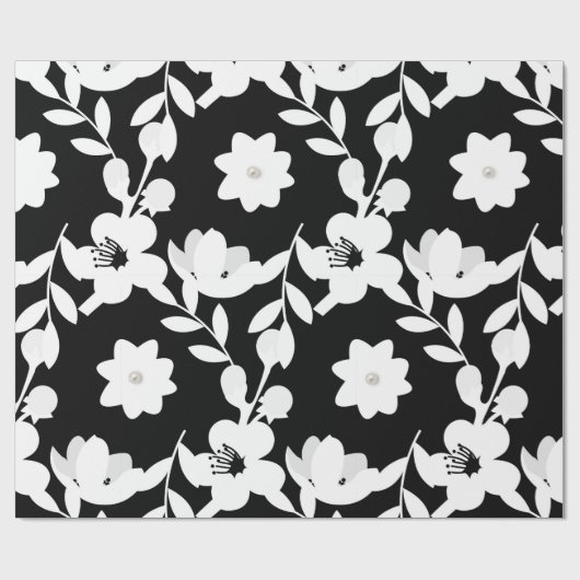 Schwarz-Weiß-Blumendesign Geschenkpapier (Flach)