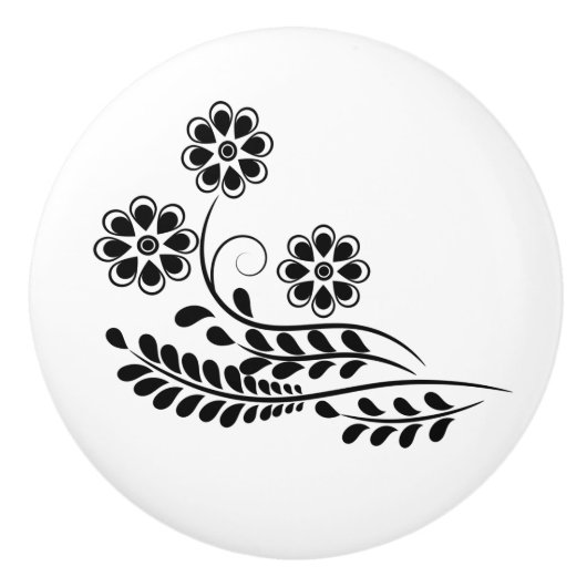 Schwarz-Weiß-Blumendesign Keramikknauf (Vorderseite)