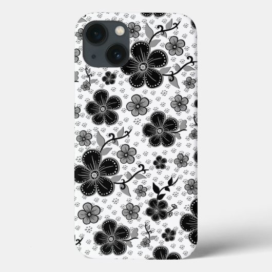 Schwarz-Weiß-Blumendruck Case-Mate iPhone Hülle (Rückseite)