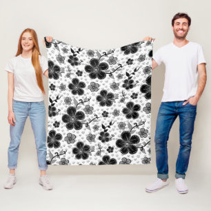 Schwarz-Weiß-Blumendruck Fleecedecke