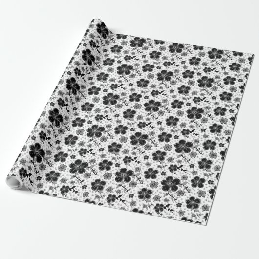 Schwarz-Weiß-Blumendruck Geschenkpapier (Ungerollt)