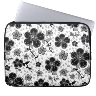 Schwarz-Weiß-Blumendruck Laptopschutzhülle