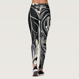 Schwarz-Weiß-Blumendruck Leggings