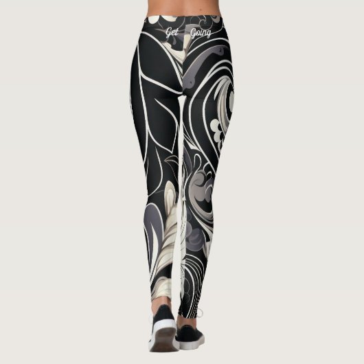 Schwarz-Weiß-Blumendruck Leggings (Rückseite)