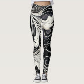 Schwarz-Weiß-Blumendruck Leggings (Vorderseite)