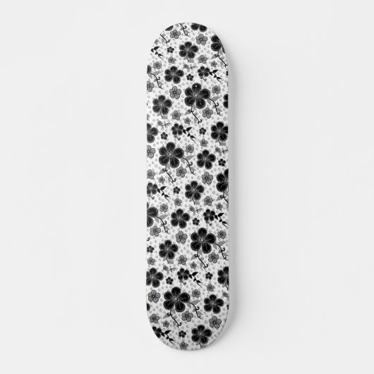 Schwarz-Weiß-Blumendruck Skateboard (Vorne)