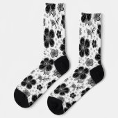 Schwarz-Weiß-Blumendruck Socken (Linkes Detail)