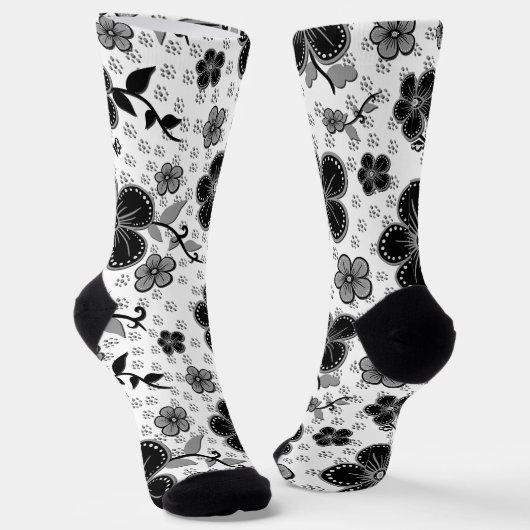 Schwarz-Weiß-Blumendruck Socken (Gewinkelt)