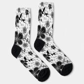 Schwarz-Weiß-Blumendruck Socken (Rechts)