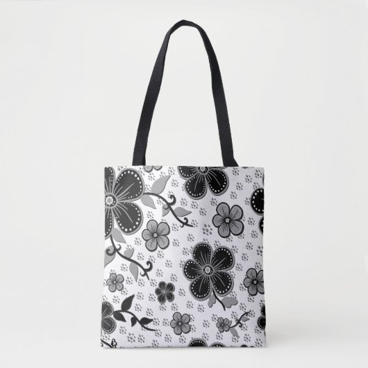 Schwarz-Weiß-Blumendruck Tasche (Vorderseite)