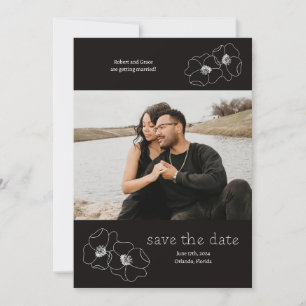 Schwarz-Weiß-Blumenfoto Save The Date Karte