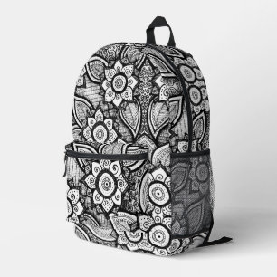 Schwarz-Weiß-Blumengarten Boho Chic Colorable Bedruckter Rucksack