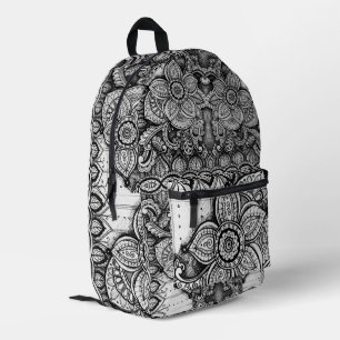 Schwarz-Weiß-Blumengarten Boho Chic Paisley Bedruckter Rucksack