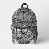 Schwarz-Weiß-Blumengarten Boho Chic Paisley Bedruckter Rucksack (Vorderseite)