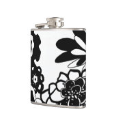 Schwarz-Weiß-Blumengarten Grafisches Muster Flachmann (Links)