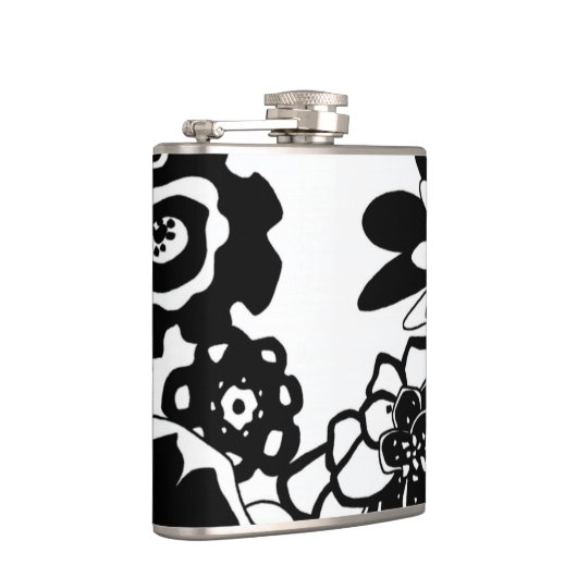 Schwarz-Weiß-Blumengarten Grafisches Muster Flachmann (Rechts)