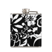 Schwarz-Weiß-Blumengarten Grafisches Muster Flachmann (Rückseite)