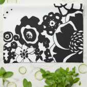 Schwarz-Weiß-Blumengarten Grafisches Muster Geschirrtuch (Gefaltet)