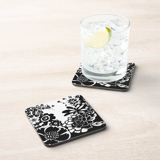 Schwarz-Weiß-Blumengarten Grafisches Muster Getränkeuntersetzer (Rechte Seite)
