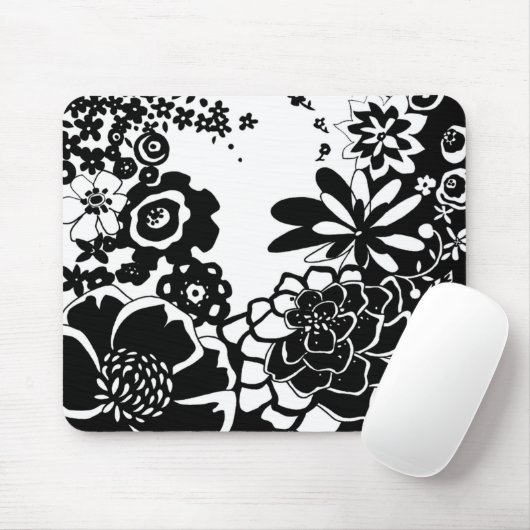 Schwarz-Weiß-Blumengarten Grafisches Muster Mousepad (Mit Mouse)