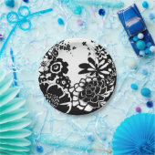 Schwarz-Weiß-Blumengarten Grafisches Muster Pappteller (Party)